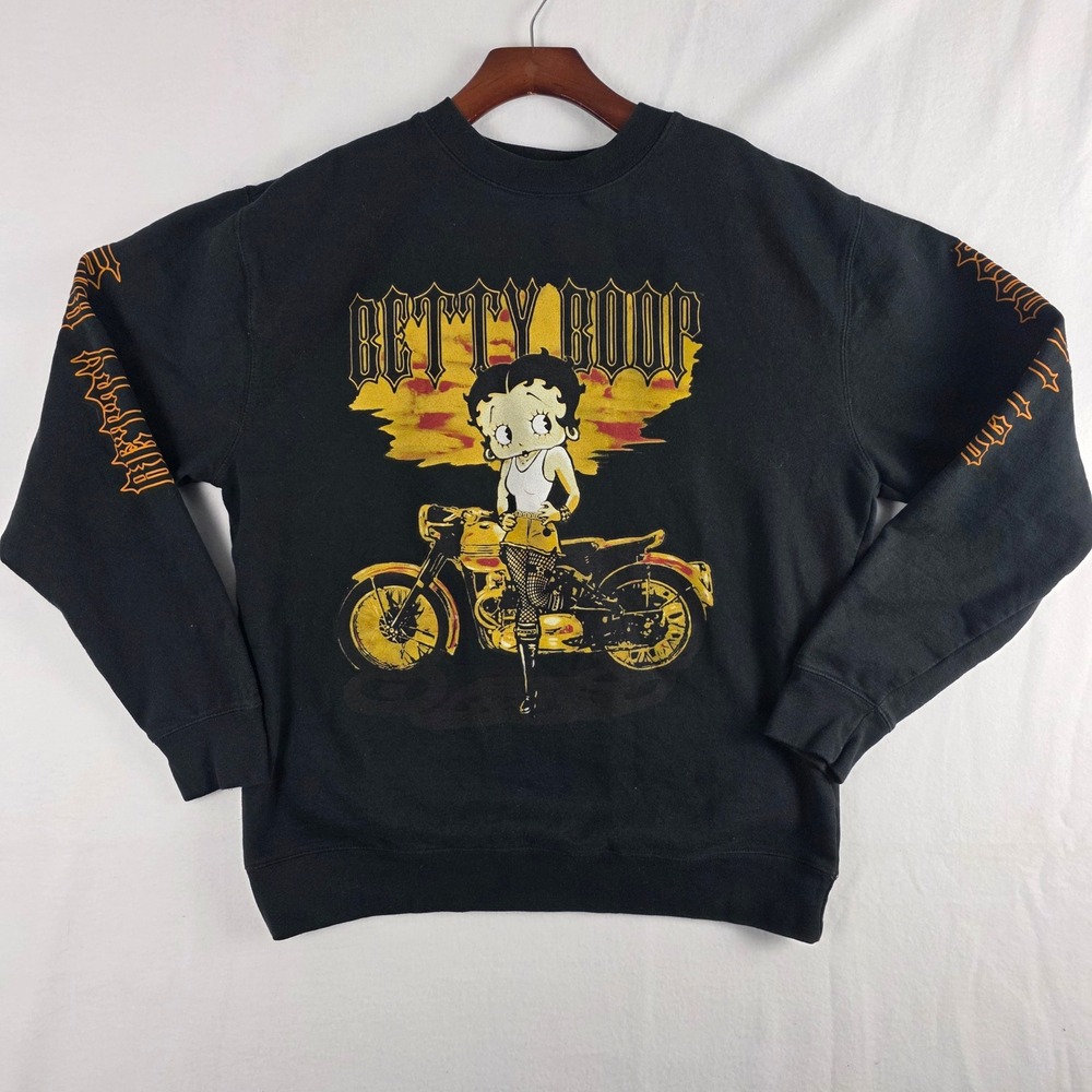 Betty Boop Unisex Motorcycle Graphic Long Sleeve Crewneck Sweatshirt Black L